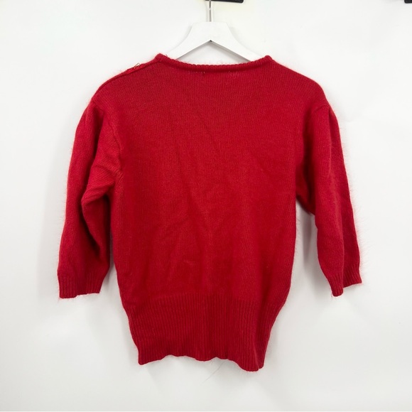 VTG Shapely Knits Sweater Beaded 3/4 Sleeve Pullover Silk Nylon Angora Red Med - Picture 2 of 7